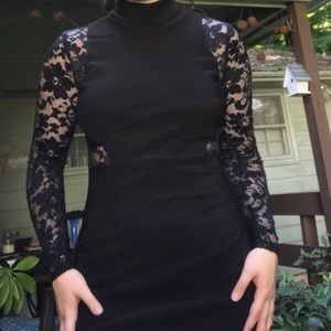 black mock neck lace homecoming dress